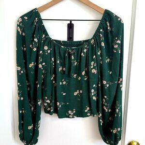 Abercrombie & Fitch Tie Front Puff Sleeve Top